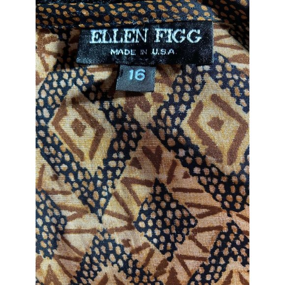 ELLEN FIGG Made in USA Geometric Long Sleeve Blouse Size 16 - Picture 5 of 6